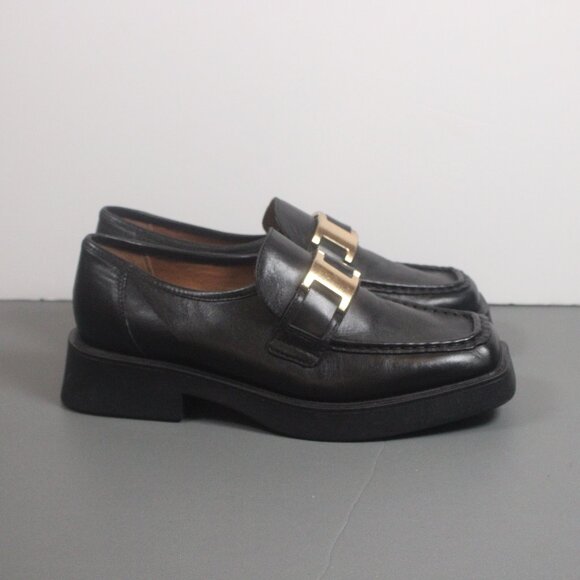 Men's Black Leather Loafers with Gold Accent Size 6 - Picture 1 of 11